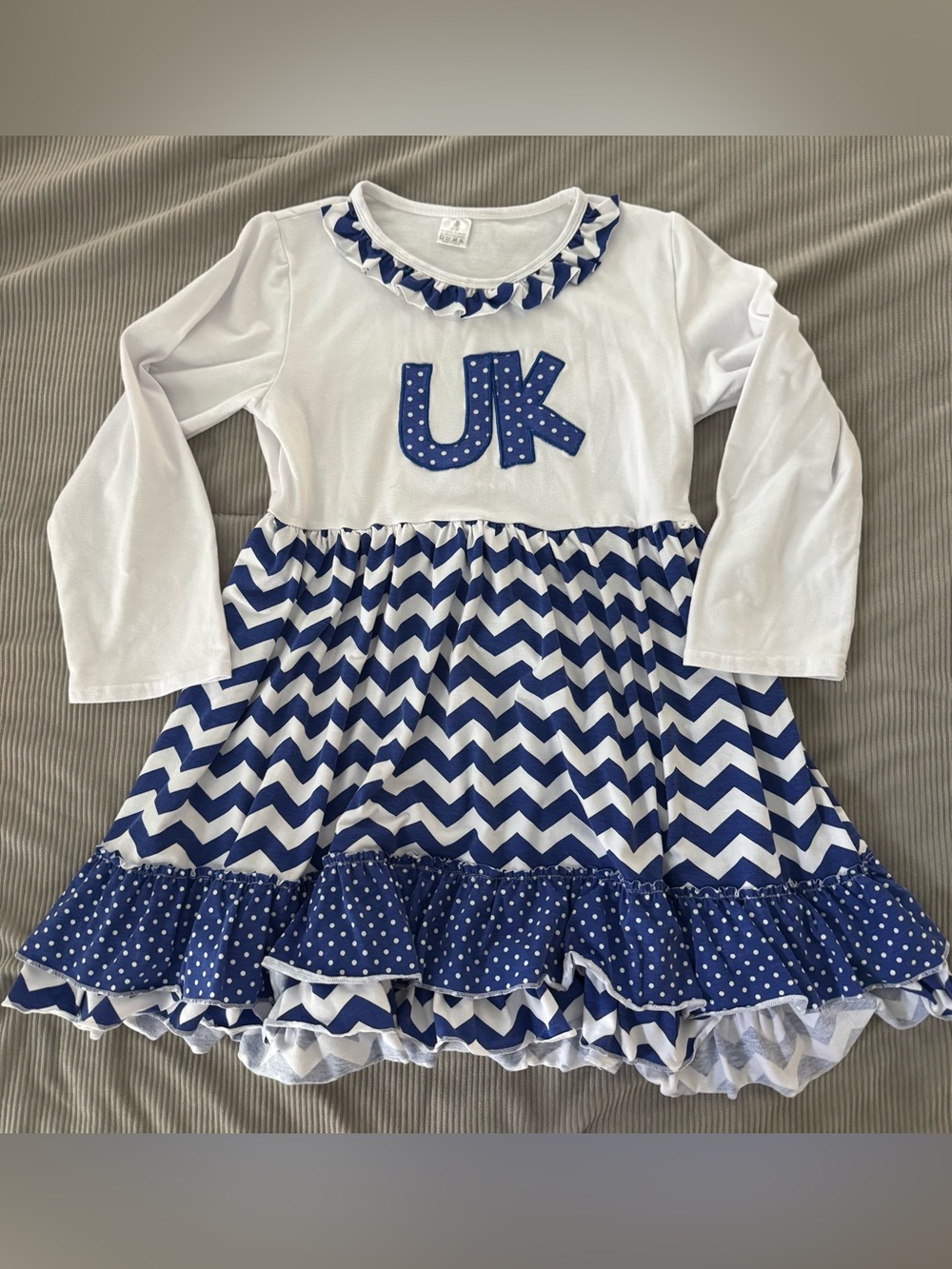 Girls University of Kentucky Blue Chevron Ruffle Long-Sleeve Dress